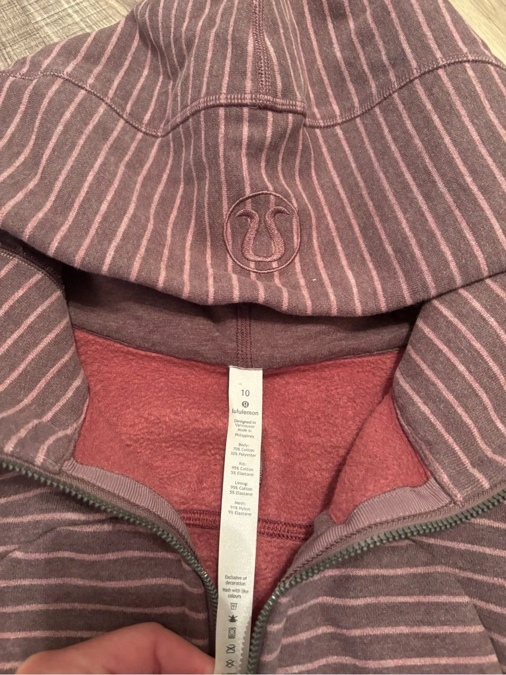 lululemon athletica Mauve and Pink Striped Zip Hoodie